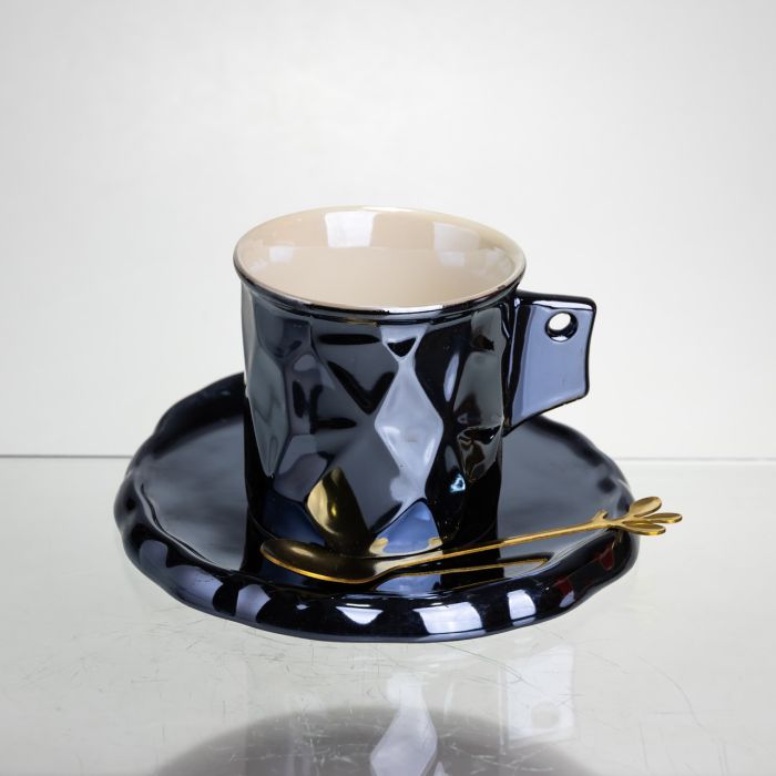 Чашка порцелянова для кави 200 (мл) з блюдцем і ложкою, гарна чашка в подарунок Чорний FM-2A (FM-2A) - зображення 4