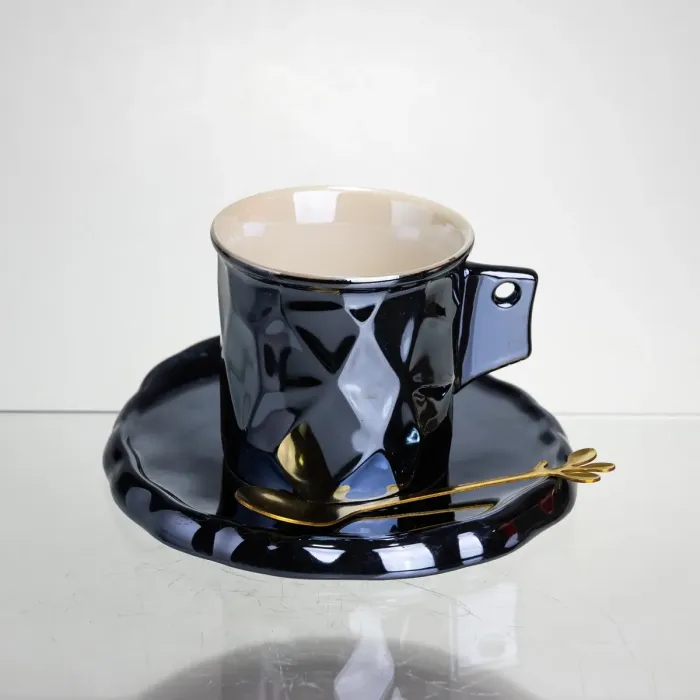 Чашка порцелянова для кави 200 (мл) з блюдцем і ложкою, гарна чашка в подарунок Чорний FM-2A (FM-2A) - зображення 4