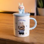 Чашка порцелянова з кришкою і ложкою Labubu 400 (мл) подарункова кружка прикольна чашка для дітей на подарунок Блакитний FM-35B (FM-35B)