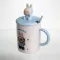 Чашка порцелянова з кришкою і ложкою Labubu 400 (мл) подарункова кружка прикольна чашка для дітей на подарунок Блакитний FM-35B (FM-35B)