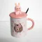 Кубок порцелянова з кришкою і ложкою Labubu 400 (мл) подарункова кружка прикольна чашка для дітей на подарунок Рожевий FM-35C (FM-35C)