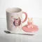 Кубок порцелянова з кришкою і ложкою Labubu 400 (мл) подарункова кружка прикольна чашка для дітей на подарунок Рожевий FM-35C (FM-35C)