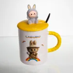 Чашка порцелянова з кришкою і ложкою Labubu 300 мл Жовтий FM-35A (FM-35A)