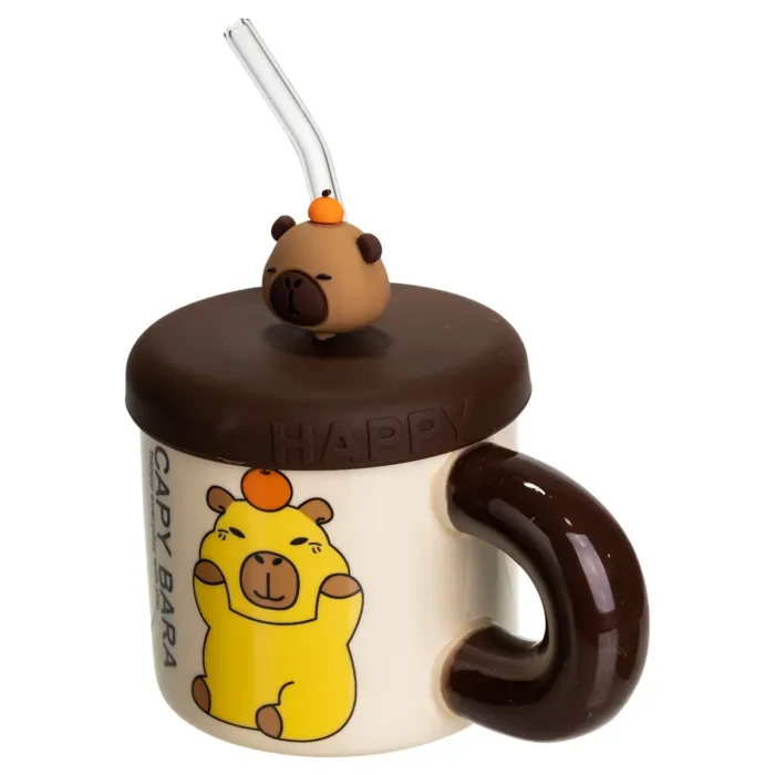 Кубок порцелянова з кришкою і трубочкою Капібара з апельсином 300 (мл) FM-27C (FM-27C) - зображення 3