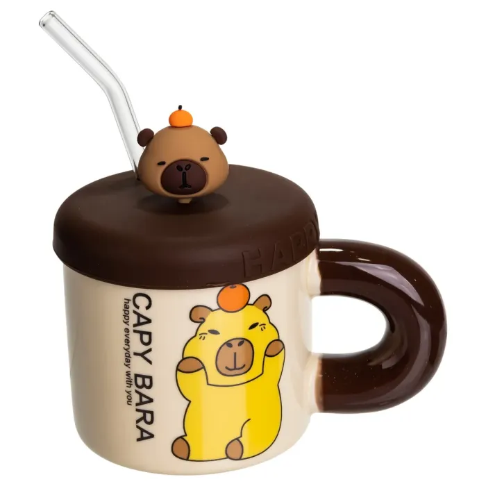 Кубок порцелянова з кришкою і трубочкою Капібара з апельсином 300 (мл) FM-27C (FM-27C) - зображення 4