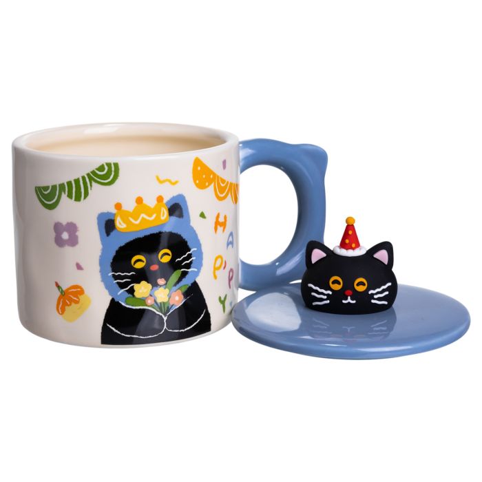 Кубок порцелянова з кришкою Kitten's Birthday 400 (мл) подарункова кружка прикольна чашка для дітей на подарунок Синій FM-24A (FM-24A) - зображення 3