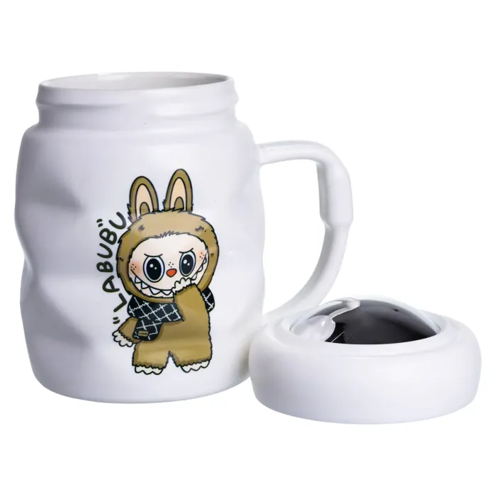 Чашка порцелянова з кришкою Labubu 400 (мл) Біла з коричневим FM-54B (FM-54B) - зображення 2