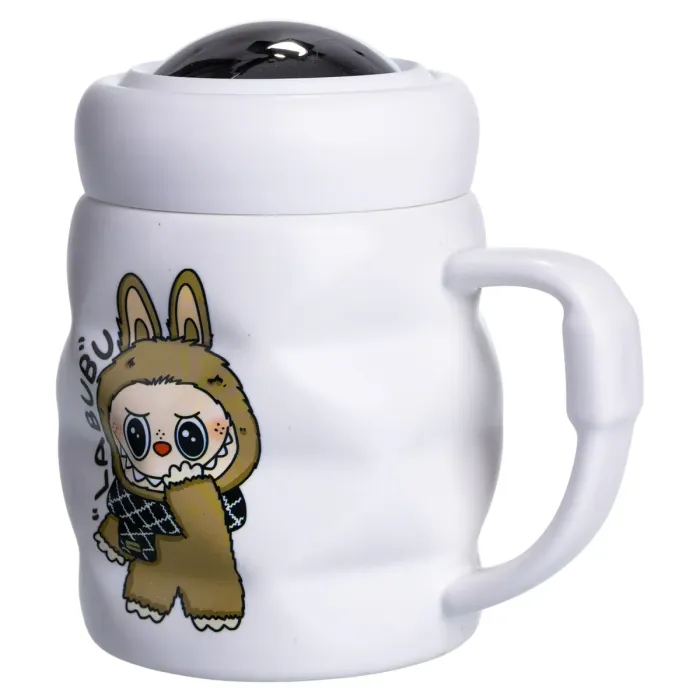 Чашка порцелянова з кришкою Labubu 400 (мл) Біла з коричневим FM-54B (FM-54B) - зображення 4