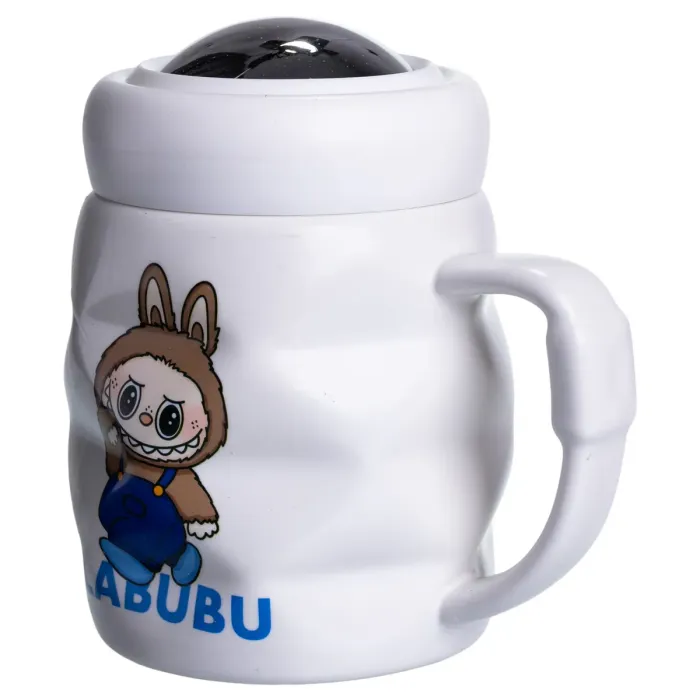 Чашка порцелянова з кришкою Labubu 400 (мл) подарункова кружка прикольна чашка для дітей на подарунок Білий з синім FM-54A (FM-54A) - зображення 3
