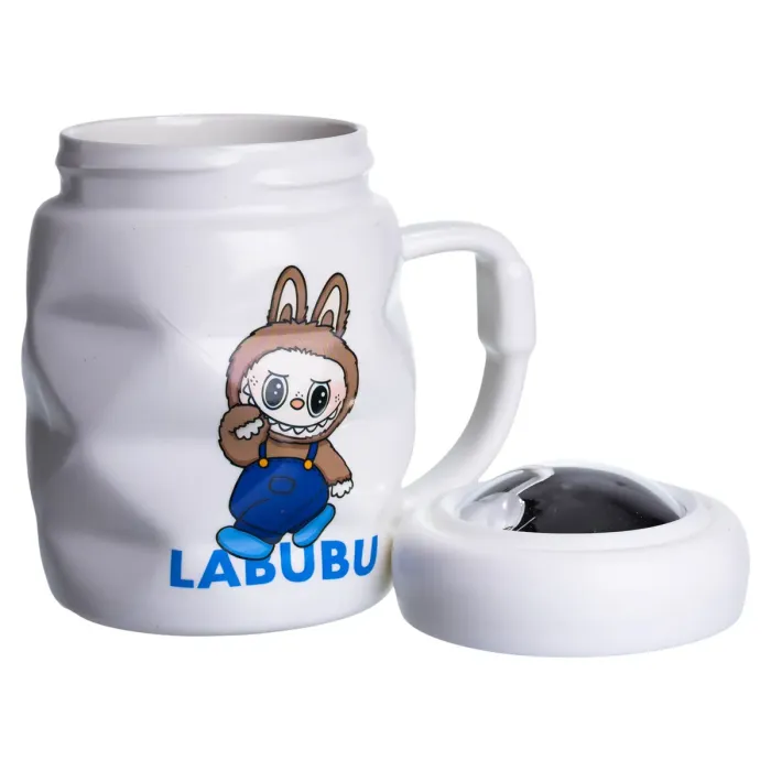 Чашка порцелянова з кришкою Labubu 400 (мл) подарункова кружка прикольна чашка для дітей на подарунок Білий з синім FM-54A (FM-54A) - зображення 4