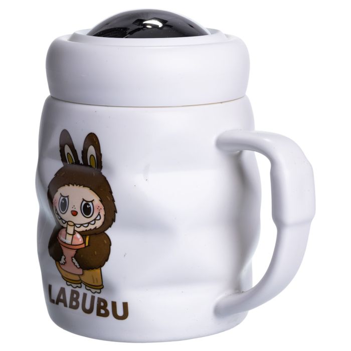 Чашка порцелянова з кришкою Labubu 400 (мл) подарункова кружка прикольна чашка для дітей на подарунок Білий з темно-коричневим FM-54C (FM-54C) - зображення 4