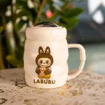 Чашка порцелянова з кришкою Labubu 400 (мл) подарункова кружка прикольна чашка для дітей на подарунок Білий з жовтим FM-54D (FM-54D)