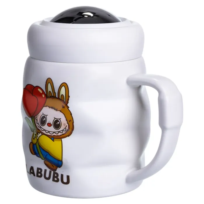 Чашка порцелянова з кришкою Labubu 400 (мл) подарункова кружка прикольна чашка для дітей на подарунок Білий з жовтим FM-54D (FM-54D) - зображення 3