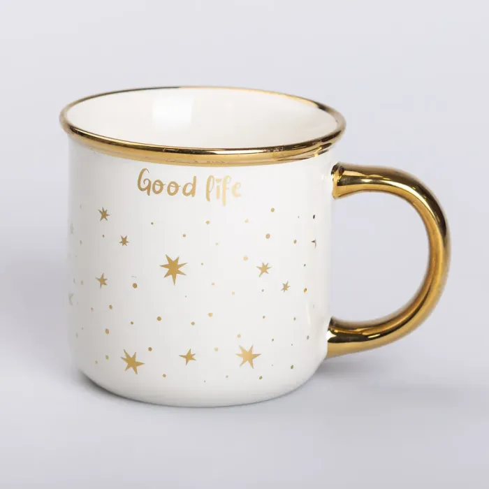 Чашка керамічна із золотим обідком та позолоченою ручкою 320 (мл) Good life Біла (RX-N231506W) - зображення 1