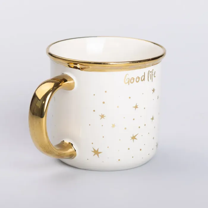 Чашка керамічна із золотим обідком та позолоченою ручкою 320 (мл) Good life Біла (RX-N231506W) - зображення 2