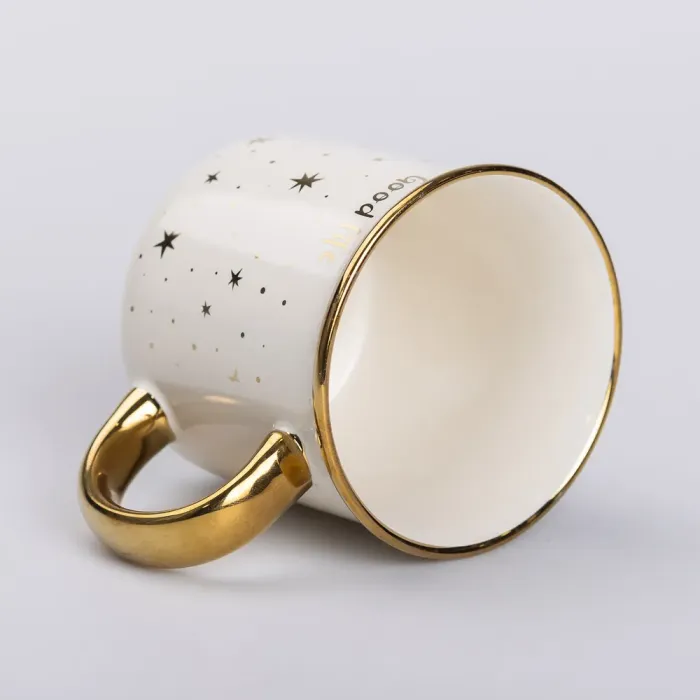 Чашка керамічна із золотим обідком та позолоченою ручкою 320 (мл) Good life Біла (RX-N231506W) - зображення 3