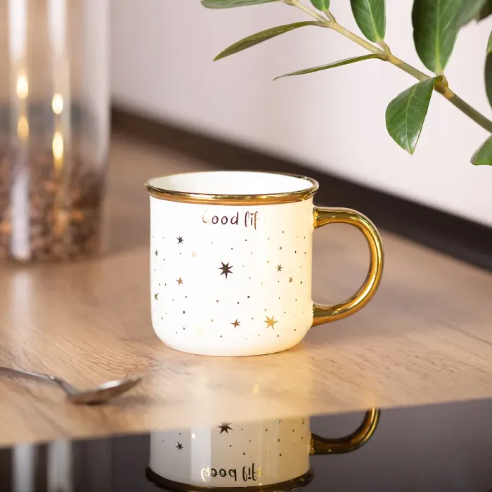 Чашка керамічна із золотим обідком та позолоченою ручкою 320 (мл) Good life Біла (RX-N231506W) - зображення 4