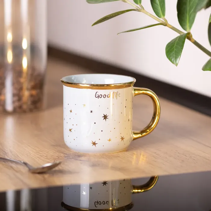 Чашка керамічна із золотим обідком та позолоченою ручкою 320 (мл) Good life Біла (RX-N231506W) - зображення 5