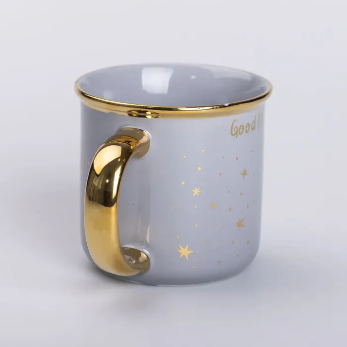 Чашка керамічна із золотим обідком та позолоченою ручкою 320 (мл) Good life Сіра (RX-N231506G) - зображення 3