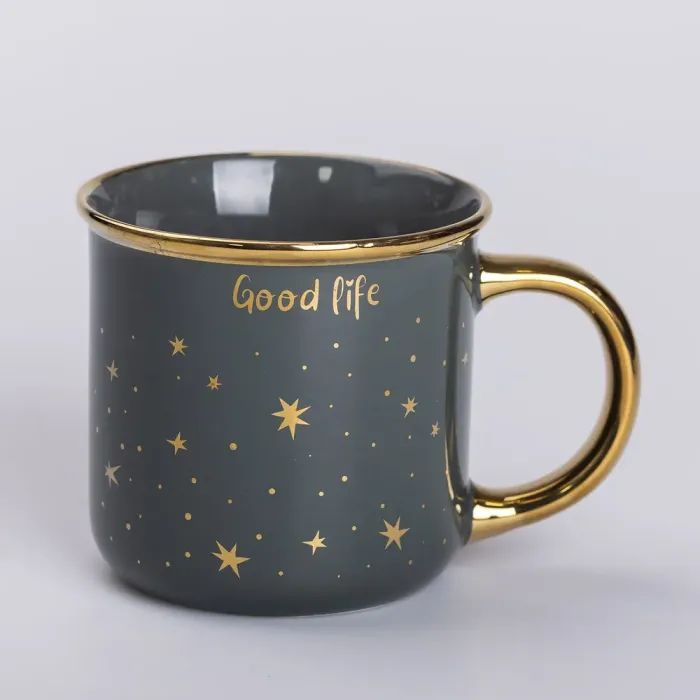 Чашка керамічна із золотим обідком та позолоченою ручкою 320 (мл) Good life Зелена (RX-N231506GR) - зображення 1