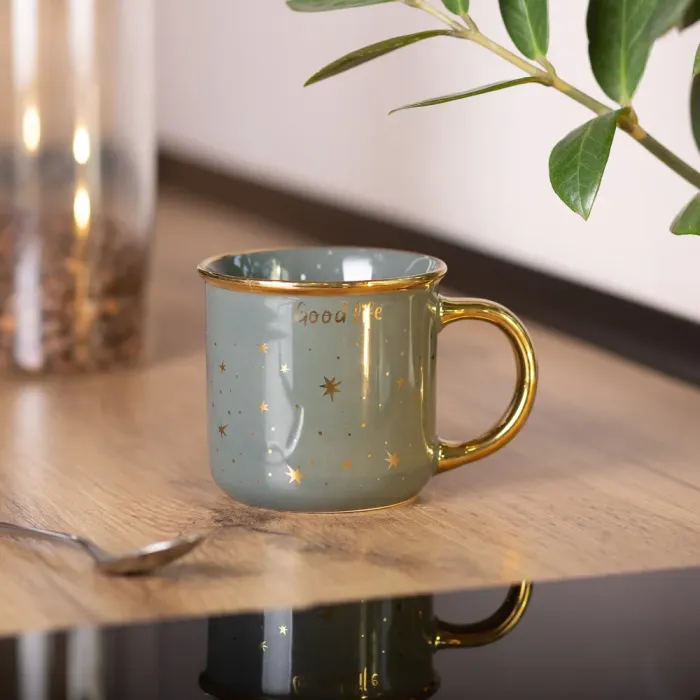 Чашка керамічна із золотим обідком та позолоченою ручкою 320 (мл) Good life Зелена (RX-N231506GR) - зображення 4