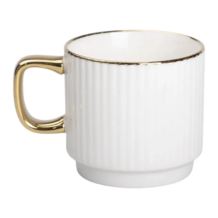 Чашка керамическая с золотым ободком и золотой ручкой 300 (мл) Белая (RX-N231129W) - изображение 1