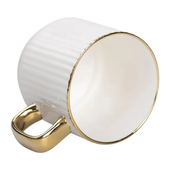 Чашка керамическая с золотым ободком и золотой ручкой 300 (мл) Белая (RX-N231129W) - изображение 3