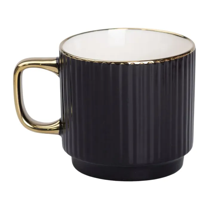 Чашка керамічна із золотим обідком та золотою ручкою 300 (мл) Чорна (RX-N231129B) - зображення 1