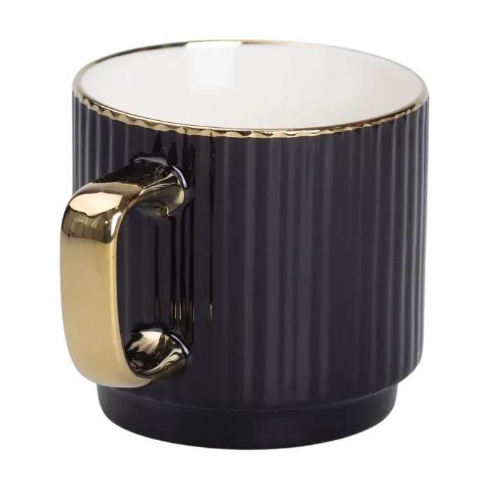 Чашка керамічна із золотим обідком та золотою ручкою 300 (мл) Чорна (RX-N231129B) - зображення 2