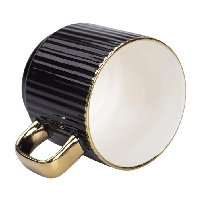 Чашка керамічна із золотим обідком та золотою ручкою 300 (мл) Чорна (RX-N231129B) - зображення 3