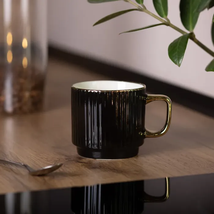Чашка керамічна із золотим обідком та золотою ручкою 300 (мл) Чорна (RX-N231129B) - зображення 4