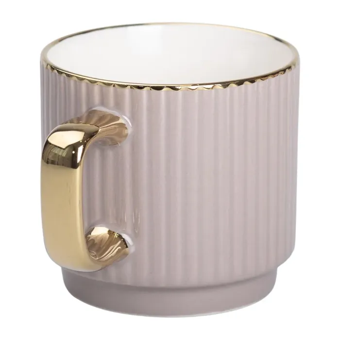 Чашка керамическая с золотым ободком и золотой ручкой 300 (мл) Кремовая (RX-N231129CR) - изображение 2