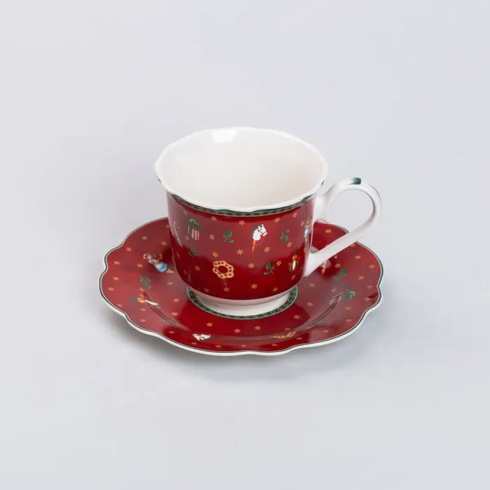 Чашка новогодняя для кофе и чая 300 (мл) с блюдцем красивая кружка в подарок 9 (см) Рождественская посуда (HP-SD-9) - изображение 2