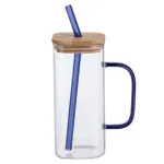 Скляна чашка 400 мл з бамбуковою кришкою і синьою трубочкою HP-19-146BL (HP-19-146BL)