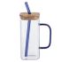 Скляна чашка 400 мл з бамбуковою кришкою і синьою трубочкою HP-19-146BL (HP-19-146BL)