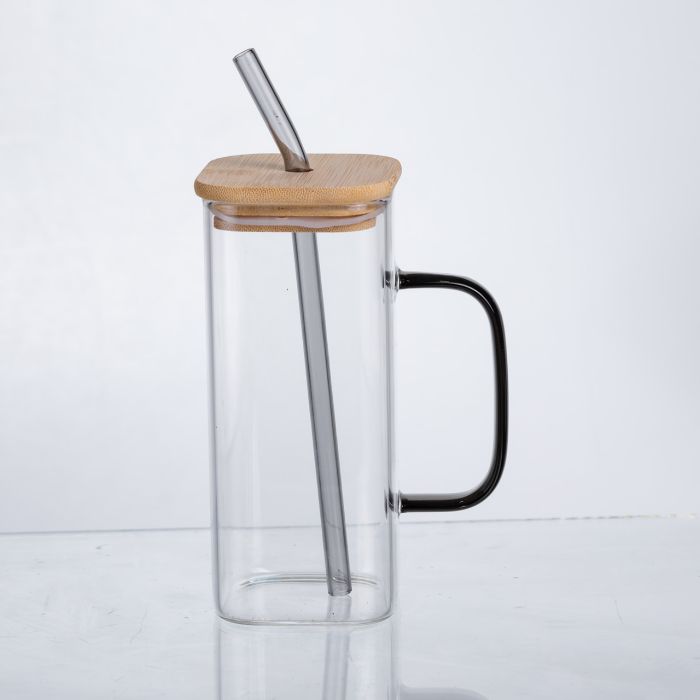 Чашка скляна 400 мл з бамбуковою кришкою та скляною трубочкою HP-19-146 (HP-19-146) - изображение 1