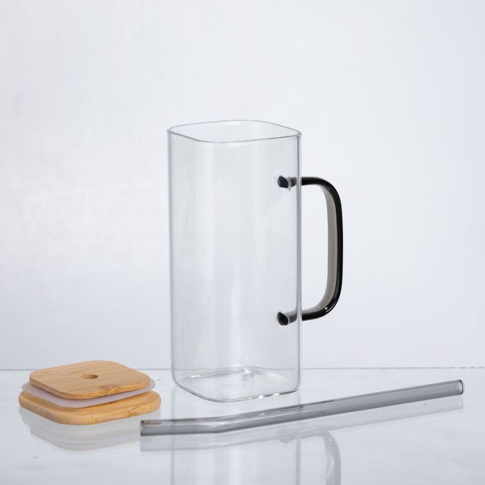 Чашка скляна 400 мл з бамбуковою кришкою та скляною трубочкою HP-19-146 (HP-19-146) - изображение 2