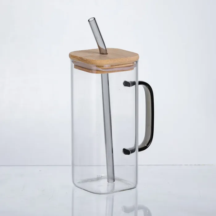Чашка скляна 400 мл з бамбуковою кришкою та скляною трубочкою HP-19-146 (HP-19-146) - зображення 3
