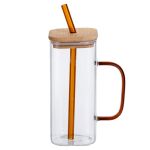 Скляна чашка 400 мл з бамбуковою кришкою і золотистою трубочкою HP-19-146GOLD (HP-19-146GOLD)