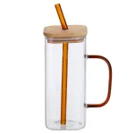 Скляна чашка 400 мл з бамбуковою кришкою і золотистою трубочкою HP-19-146GOLD (HP-19-146GOLD)