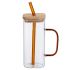 Скляна чашка 400 мл з бамбуковою кришкою і золотистою трубочкою HP-19-146GOLD (HP-19-146GOLD)