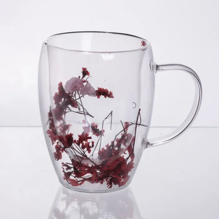 Чашки скляна з подвійними стінками з декором червоних сухоцвітів 350 мл 64486-41 (64486-41) - зображення 2
