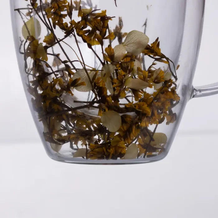 Чашка скляна з подвійними стінками, склянка з термостійкого скла з декором жовтих сухоцвітів 350 мл 64486-43 (64486-43) - зображення 2