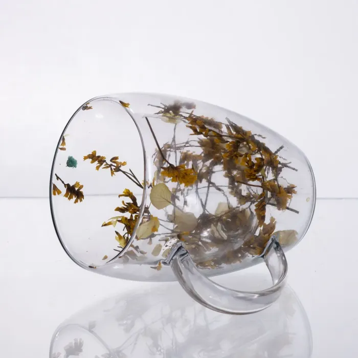 Чашка скляна з подвійними стінками, склянка з термостійкого скла з декором жовтих сухоцвітів 350 мл 64486-43 (64486-43) - зображення 3