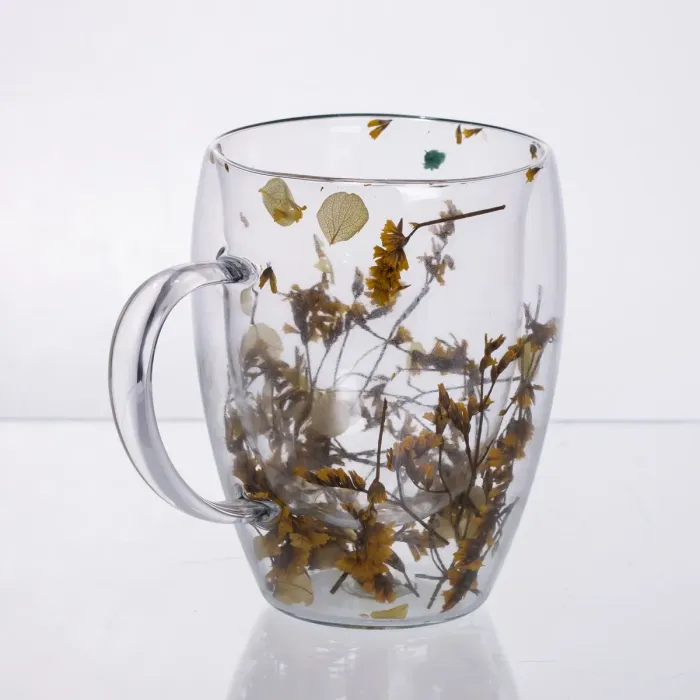 Чашка скляна з подвійними стінками, склянка з термостійкого скла з декором жовтих сухоцвітів 350 мл 64486-43 (64486-43) - зображення 4