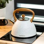 Чайник зі свистком 3 літри для плити з дерев'яною ручкою білий (HP33535)