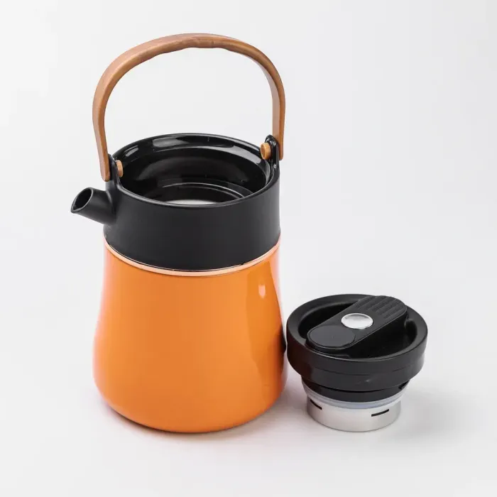 Чайник термос с датчиком температуры 700 мл с вакуумной изоляцией оранжевый термозаварник (HP-14-22O) - изображение 4