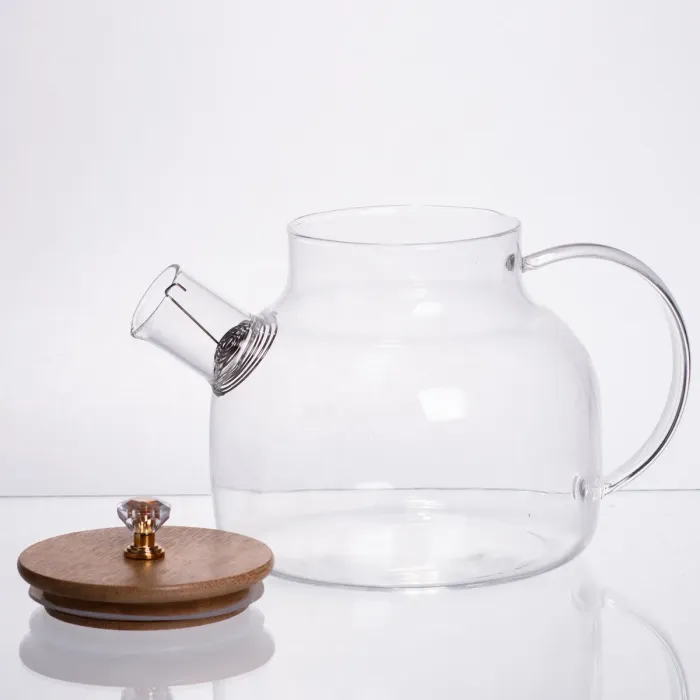 Чайний сервіз із товстого скла 8 предметів з бамбуковою підставкою для чашок 64486-23 (64486-23) - зображення 2