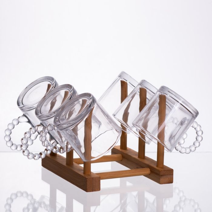Чайний сервіз із товстого скла 8 предметів з бамбуковою підставкою для чашок 64486-23 (64486-23) - изображение 6