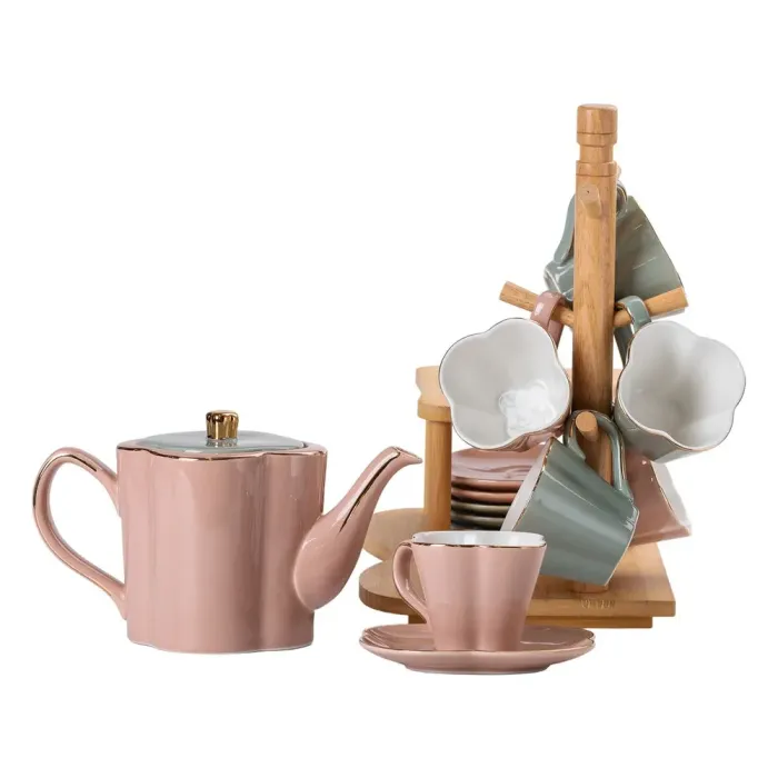 Чайний набір на 6 персон, з чайником та заварювальним чайником, з бамбуковою підставкою (HP-15-25) - зображення 2